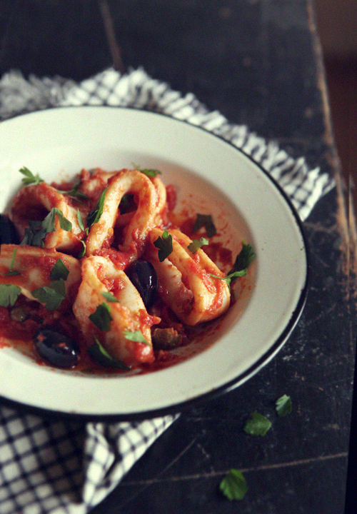 Calamari in Tomato Anchovy Sauce | Fish Trip Cafe